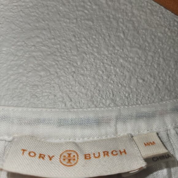 Tory Burch Embroidered Summer Linen Mini White Boho Dress V‎ Neck Womens Size M - Picture 6 of 9